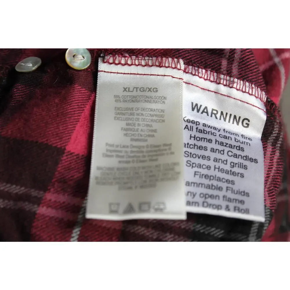 Eileen West Nightgown Womens XL Red Plaid Pajamas Sleep Dress Cottagecore